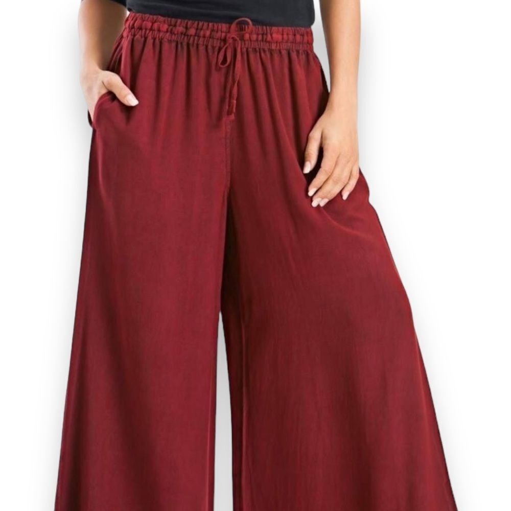 Holy Clothing M Burgundy Red Rayon High Waist Wide Leg Palazzo Pants NWT